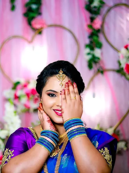 A playful portrait of the bride-to-be during her engagement ceremony.