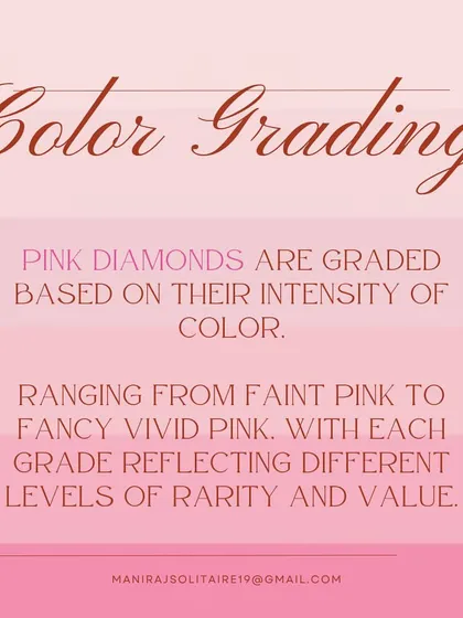 Pink diamonds are graded based on the intensity of their color, from a faint pink to a fancy vivid pink. Each grade reflects a different level of rarity and value, with the deeper colors being the most prized.