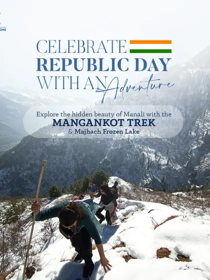 Celebrate with an adventure. Our Mangankot trek is a perfect way to spend a long weekend, exploring the hidden winter beauty of Manali and the Majhach Frozen Lake.