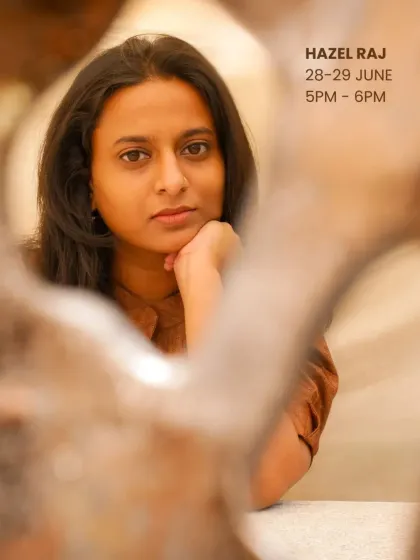 Meet Hazel Raj, one of our talented resident artists. We feature our artists prominently in our showcase promotions, giving them a professional platform to launch their work into the public sphere.