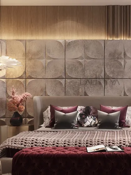 A beautifully appointed bedroom showcasing our signature style of quiet luxury. This space combines layered textures, a soothing color palette, and bespoke furniture to create a personal sanctuary for rest and relaxation.