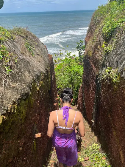 Walking down a hidden path to the sea with a new friend. Adventures like this remind me to stay open and curious. Life is all about the journey, not just the destination.