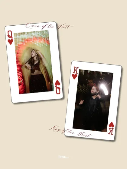 The King and Queen of Hearts. A fun, creative graphic turning the couple's dance floor photos into playing cards, perfectly matching their playful energy.