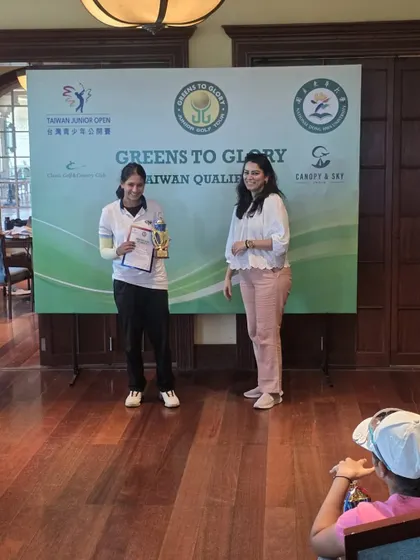 Anahida Behera is presented with her Runner-Up award at the Greens to Glory Junior Golf Tournament, capping off a month of strong performances.