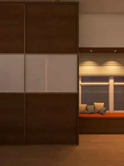 A duplicate of image 138, showing the bedroom with a window seat.