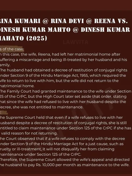 Understanding your rights is the first step. This is an important Supreme Court judgment regarding maintenance for a wife under Section 125 of the CrPC, even if there's a decree for restitution of conjugal rights. In family law, I ensure my clients are aware of such crucial legal precedents.