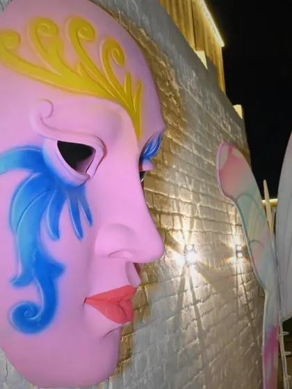 A side view of our artistic mask installation.