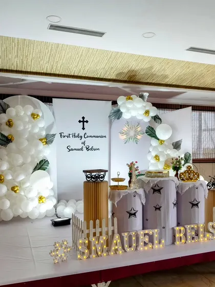 A wide shot of the Holy Communion stage setup.