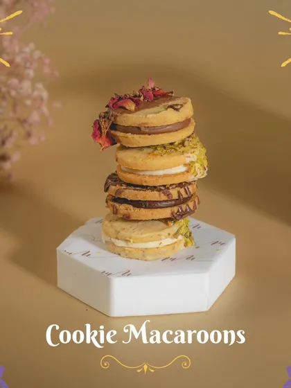 My Cookie Macaroons are a playful fusion, combining the chewiness of a cookie with the delicate structure of a macaron. They come in various festive flavours.