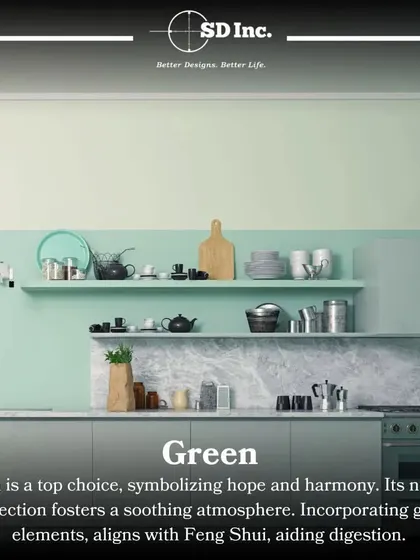 Green is a wonderful choice for kitchens, symbolizing harmony and freshness. This mint green kitchen with marble accents creates a soothing and natural atmosphere.