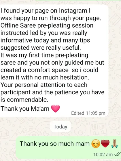 A review from a student who found my offline session informative and appreciated the comfortable space I create for learning.