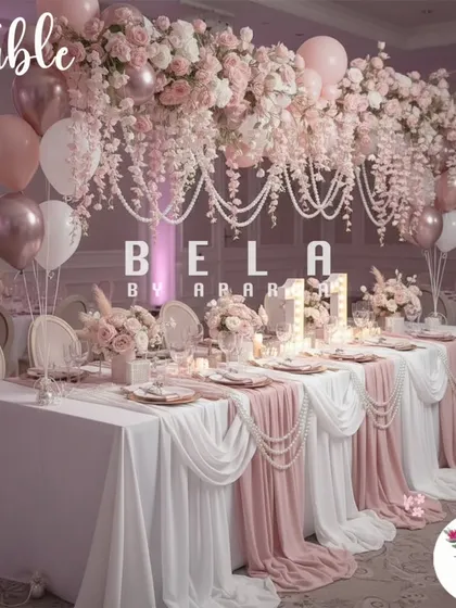 My styling services extend to elegant birthdays and anniversaries. This tablescape features a soft pastel color palette, with cascading florals, pearl details, and romantic drapery for a sophisticated celebration.