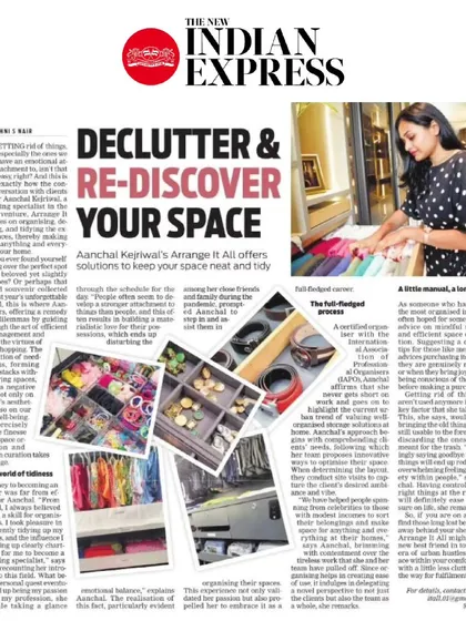 A feature in The New Indian Express where our founder, Aanchal Kejriwal, shares her expert advice on how to declutter and rediscover your space.