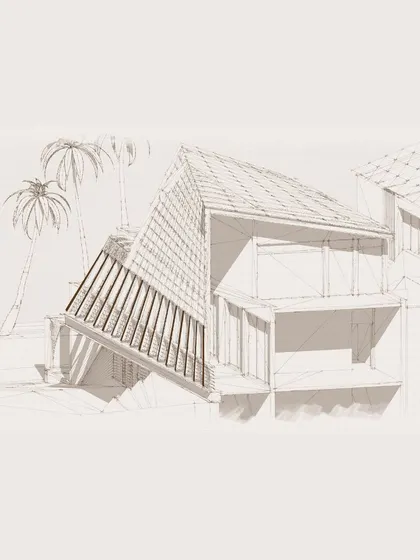 A more developed sketch of Tellado Villas, showing the evolution of the design. This is part of our adventure of spontaneous thinking and inspired moments, where we refine ideas on the path from concept to reality.