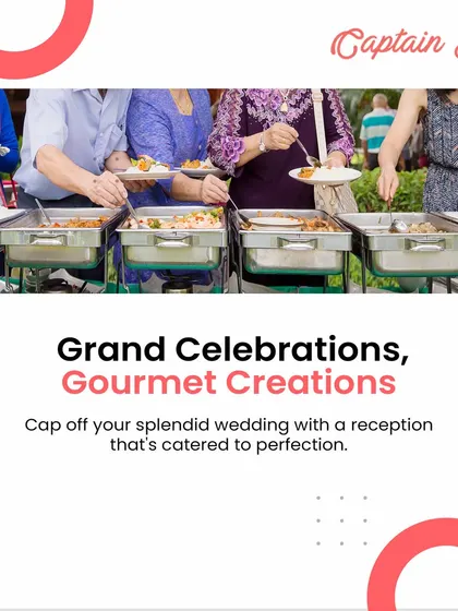 Cap off your splendid wedding with a reception that's catered to perfection. This image shows guests enjoying a grand buffet, a testament to the gourmet creations I provide for your biggest celebration.