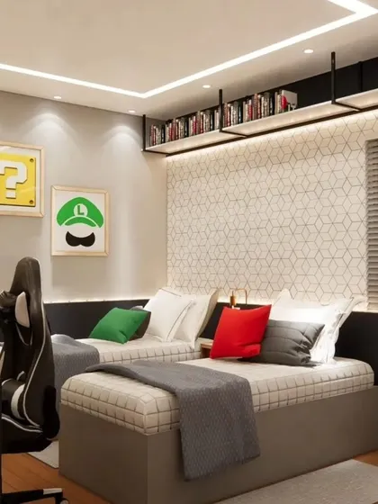 A view showing the relationship between the beds and the gaming desk.