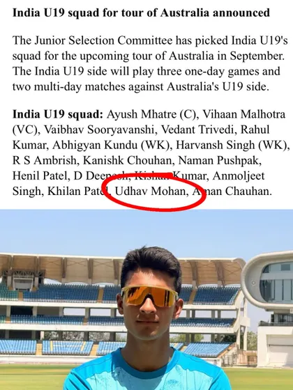 Another proud moment for our academy. Congratulations to our student Udhav Mohan on his selection for the India U19 squad. This is what happens when dedication meets the right guidance.