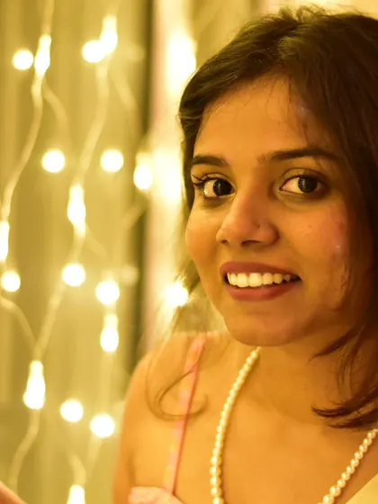 A close-up of my Diwali look, with a smile.