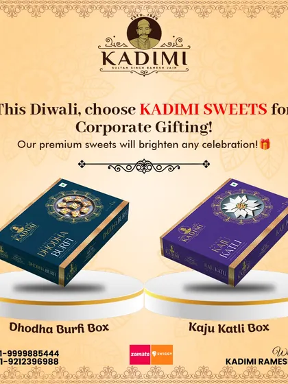 For corporate gifting this Diwali, our premium Dhodha Burfi and Kaju Katli boxes are an elegant choice that reflects tradition and quality.