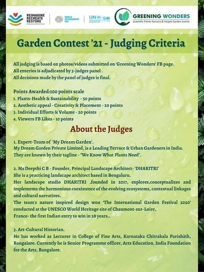 To ensure a fair and expert-led competition, our Garden Contest '21 was judged by a panel of esteemed professionals, including landscape architects and art historians. This image outlines the detailed judging criteria we used.