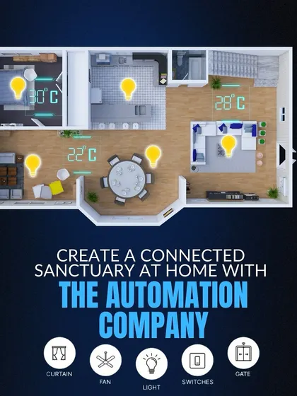 This floor plan visualizes a connected home sanctuary. It shows how our system can manage lighting and temperature in different zones, all controlled from a central interface for optimal comfort and efficiency.