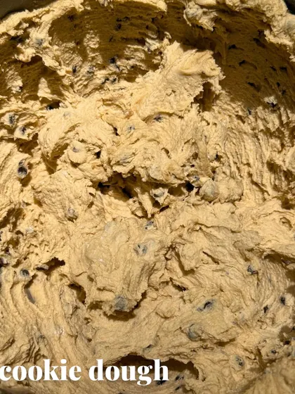 It all starts with the base. This is our chocolate chip cookie dough, rich and ready to form the foundation of the Frankenstein cake.