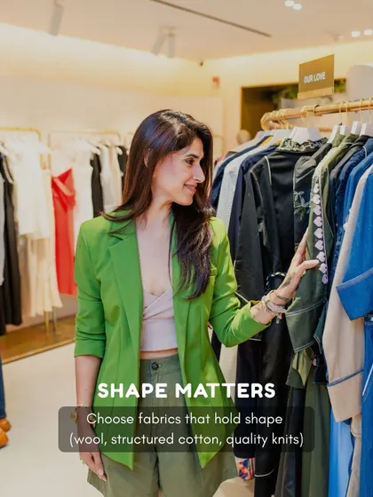 The shape of your clothes matters. I always advise choosing fabrics that hold their shape, like wool, structured cotton, or quality knits. A structured blazer can instantly transform a basic jeans-and-tee look.