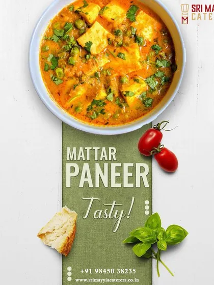 A classic home-style dish, Mattar Paneer. Cubes of soft paneer and sweet green peas in a flavourful tomato-based gravy.