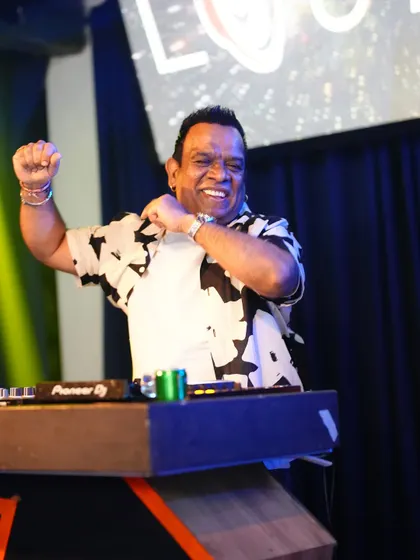 A huge smile from me on the decks, feeling the love from the crowd.