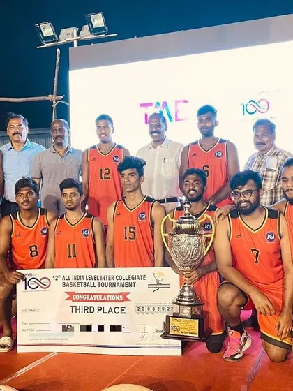 Securing third place with the Jain University team at the TMB Trophy All-India tournament.