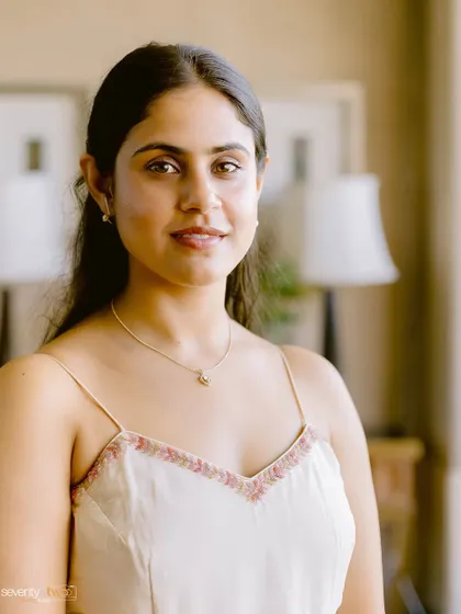 A simple, beautiful portrait of the bride, her natural beauty shining through in this elegant pre-wedding shot.