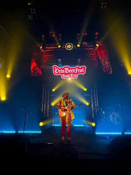 Hues and Harmonies. Standing solo on the massive Octobeerfest stage, surrounded by an incredible light show.