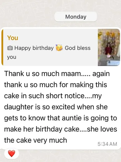 It means so much when a child is excited that "auntie is going to make her birthday cake." This is why I love repeat clients.