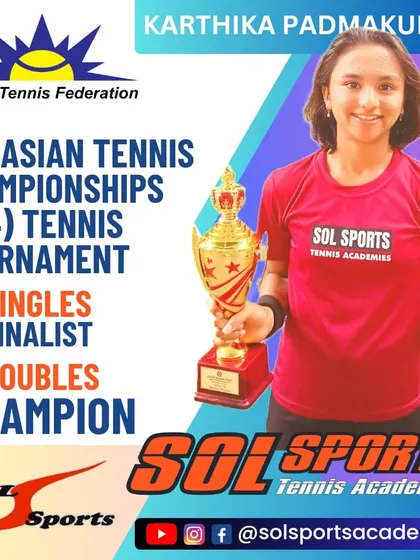 We congratulate Karthika Padmakumar for clinching the doubles title and reaching the singles final at the Girls U14 All Asian Tennis Championships. A stellar performance.
