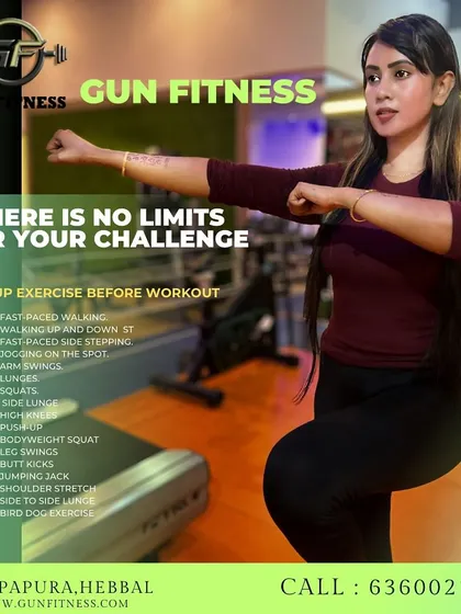 A proper warm up is essential before any workout. This graphic lists key warm up exercises we incorporate into our routines, such as jogging on the spot, arm swings, and jumping jacks, to prepare your body and prevent injury.
