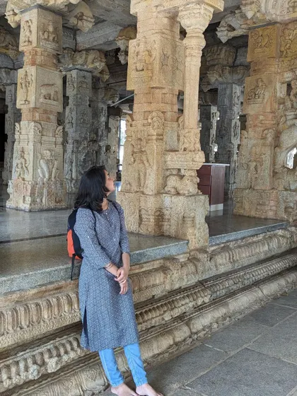 Standing amidst the beautifully carved pillars of the Ranganatha Swamy temple. Being surrounded by such ancient art is a truly humbling experience.