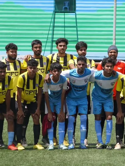 Both teams pose together for a photo, a moment of unity before the battle on the pitch.