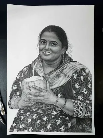 The full view of the A2 hyper-realistic pencil sketch from Lucknow. A piece this large allows for an incredible amount of detail.