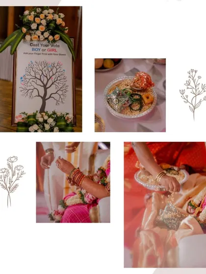 Focusing on the small but significant details of the Seemantha ceremony. This collage shows the traditional plate of bangles and other ritual items that are central to the blessings for the mother and baby.