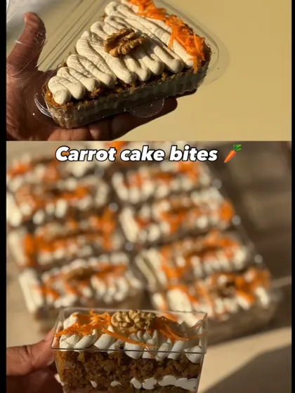 A collage showing my healthy carrot cake bites, available as individual portions or slices. Perfect for guilt-free snacking or parties.