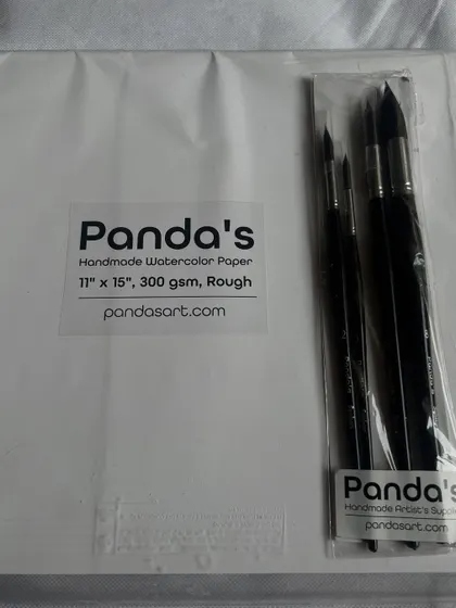 New handmade watercolor paper and brushes from Panda's Art. Supporting small art businesses is very important to me.