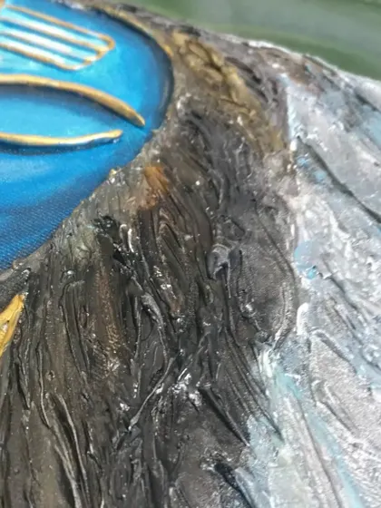 Another detail shot of the Shiva texture painting, focusing on the hair.