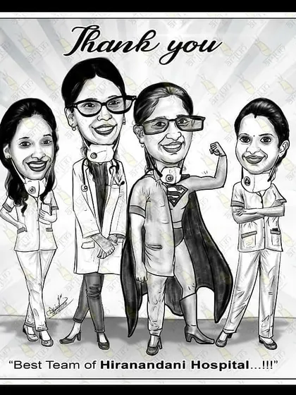 A slightly different version of the thank you caricature for the medical team. Creating art with such a powerful and positive message is what makes my work so fulfilling.