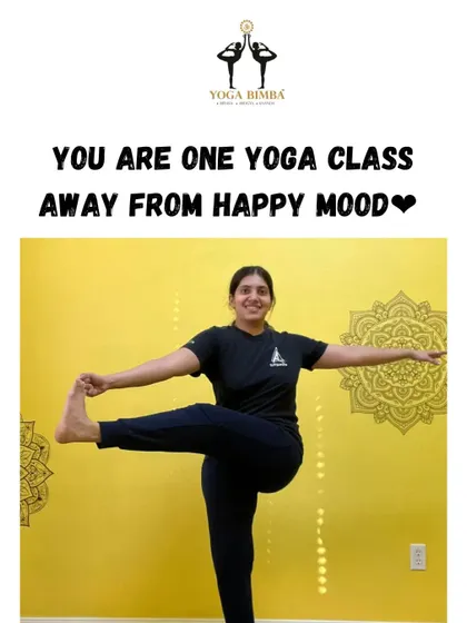 You are just one yoga class away from a happy mood. A student demonstrates Utthita Hasta Padangusthasana, radiating joy and confidence.
