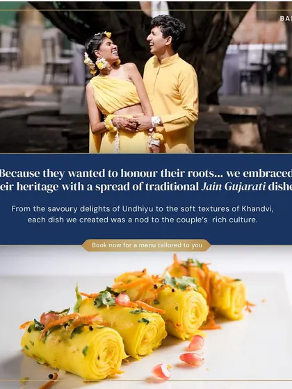 Because they wanted to honour their roots, we embraced the couple's heritage with a spread of traditional Jain Gujarati dishes. From the savoury delights of Undhiyu to the soft textures of Khandvi, each dish was a nod to their rich culture.