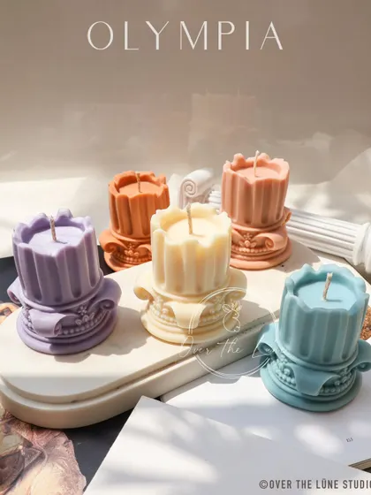 Adding a splash of color to the Olympia collection. These Corinthian pillar candles are now available in beautiful pastel shades like lilac, peach, and seafoam green.