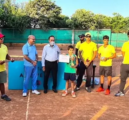 Kavish Mehra, the runner-up in our mixed Under-10 tournament, being recognized for his great performance. These local events are a perfect introduction to competitive tennis.