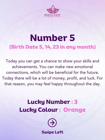 A daily forecast for Moolank 5, suggesting a day to show skills and make new emotional connections.