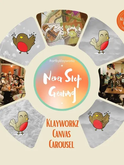 A graphic celebrating our "Canvas Carousel" event, encouraging everyone to "Never Stop Creating."