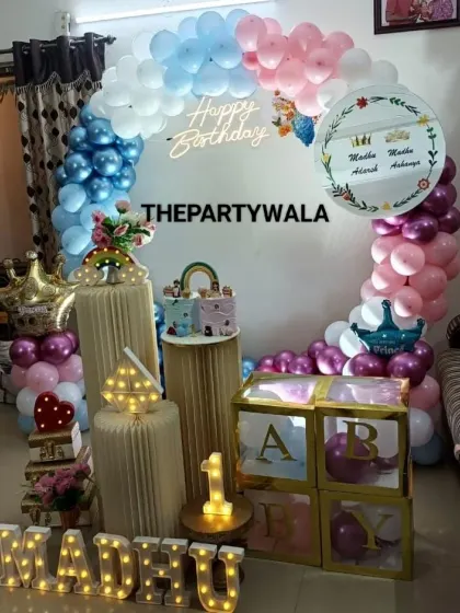 A Prince and Princess theme for twins, with a split pink and blue color scheme.